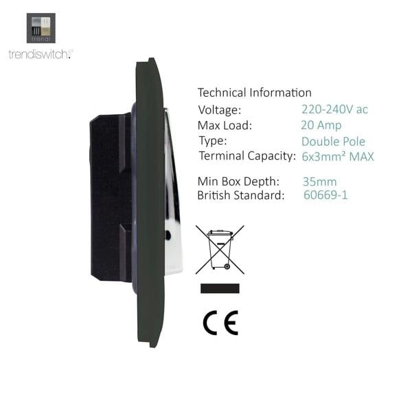 Trendi Switch 1 Gang 20 Amp Heavy Duty Rocker Switch in Charcoal Grey