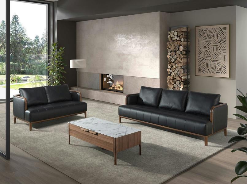 Angel Cerdá Rectangular Glass Coffee Table Imitating Marble and Walnut 2046