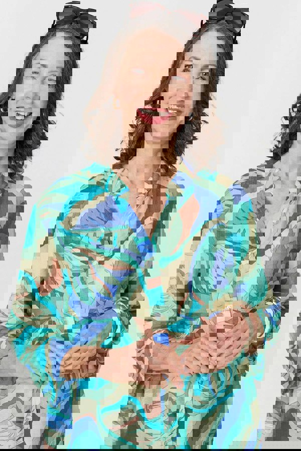 Green | Abstract Longline Relaxed Tunic Shirt
