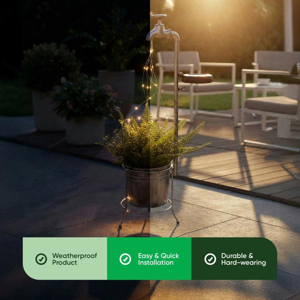Gardenwize Solar Watering Tap with Cascade Lights – Warm White LED Garden Feature Light