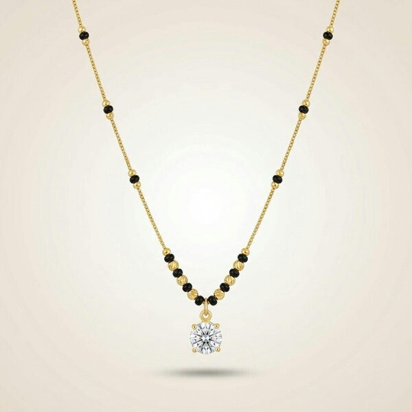 The Colourful Aura Modern Single Stone Gold Mangalsutra Necklace with Black Beads