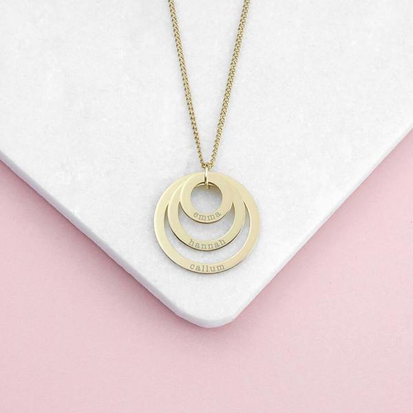 Personalised Family Names Rings Necklace - product in use