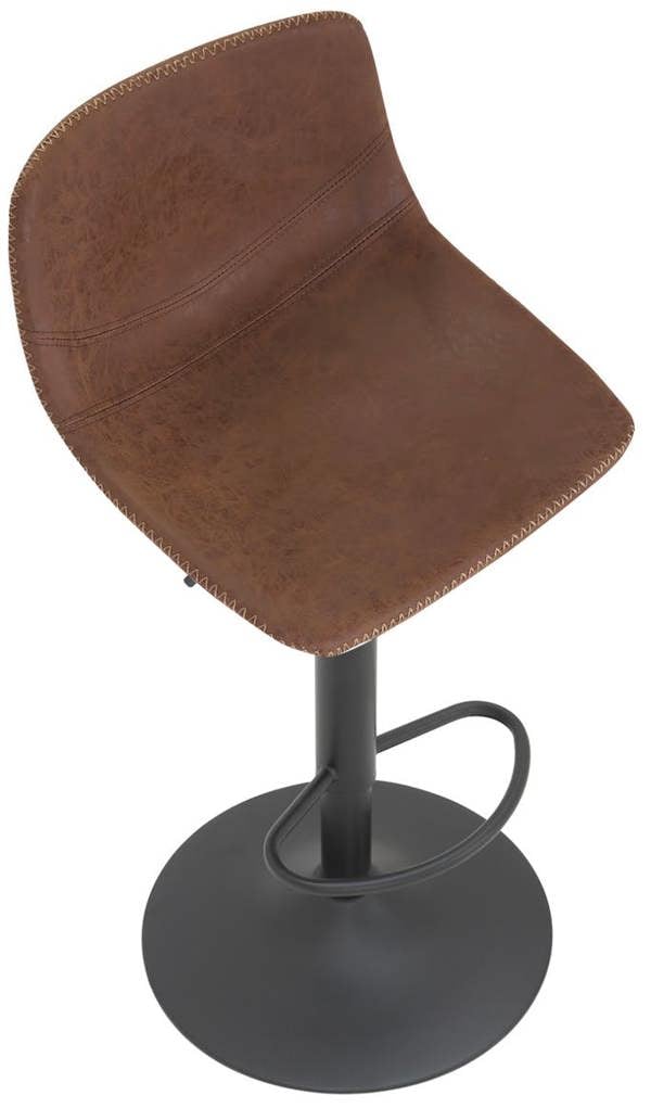 Lamboro Antico Faux Leather Kitchen Bar Stool, Matt Black Stem & Base, Adjustable Gas Lift With Backrest, Breakfast Bar Stool - Brown