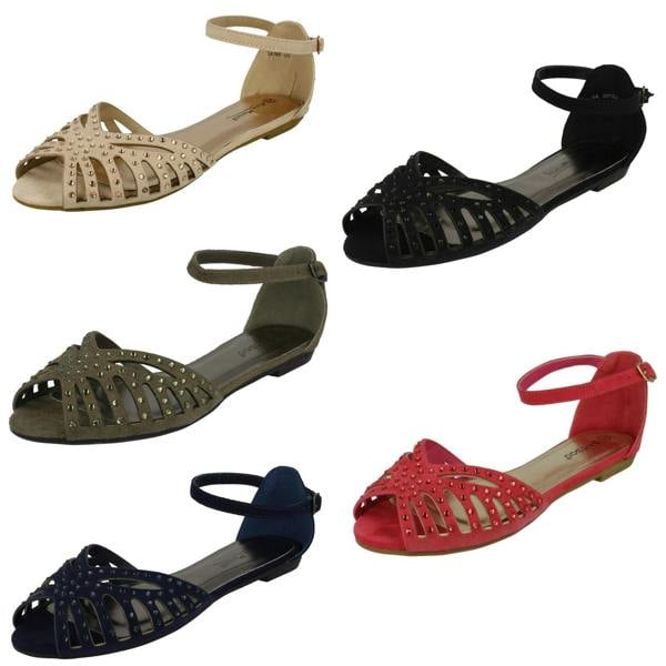 Anne Michelle Ladies Anne Michelle Flat Diamante Trim Sandals