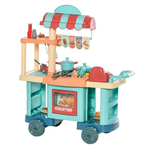 Bobobiy 50 Pcs Kids Kitchen Play set Fast Food Trolley Cart Pretend Playset Toys - Play Food Cashier Register Accessories Gift for Boys Girls Age 3-6