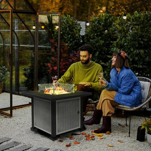 Wyld Haus Misana Talu Steel Grey Rattan Square Outdoor Garden Gas Fire Pit Table
