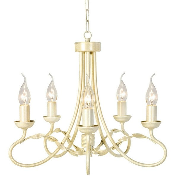 5 Bulb Chandelier Hanging Pendant LIght Ivory Gold LED E14 60W Bulb Loops