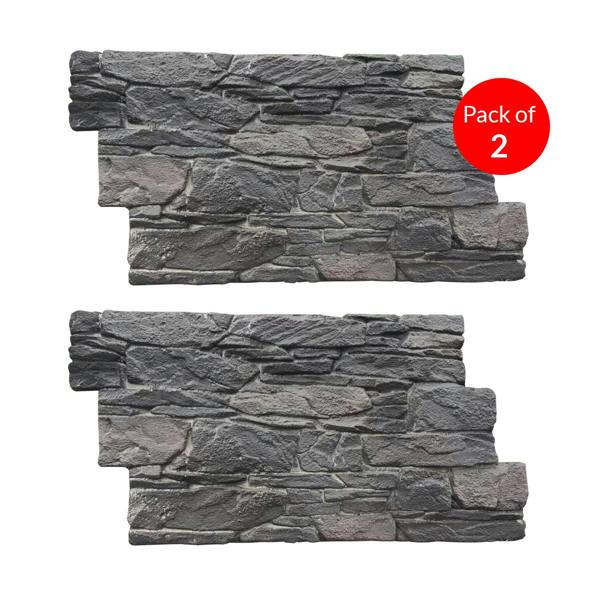ENER-J Rustic Stacked Slate PU Wall Panel, Charcoal Finish, Size:1200 x 600 x 60 mm (Pack of 2)