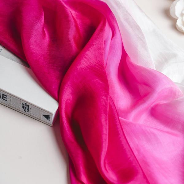Hot Pink Ombre Silk Scarf – Hand-Dyed Mulberry Silk, Summer Wedding & Evening Wrap