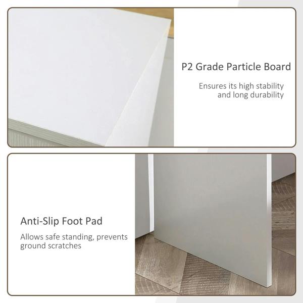 White desk corner with anti-slip foot pads and sturdy base, close-up detail