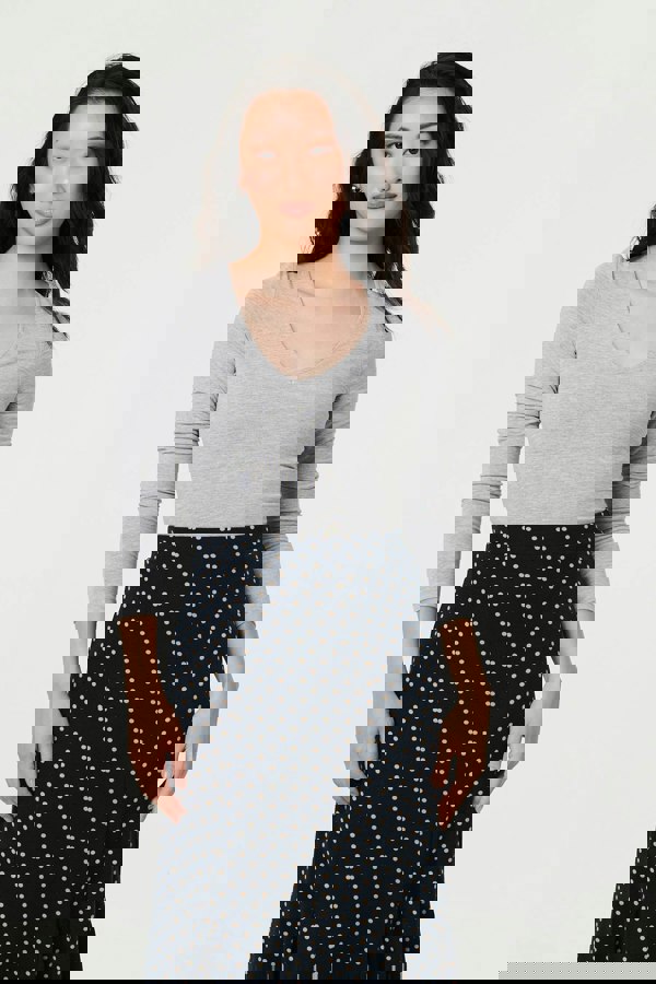 Navy | Polka Dot Print High Waist Maxi Skirt
