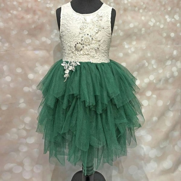 Boho Dreams Dress - Hunter Green Applique - UK Flower Girl Boutique