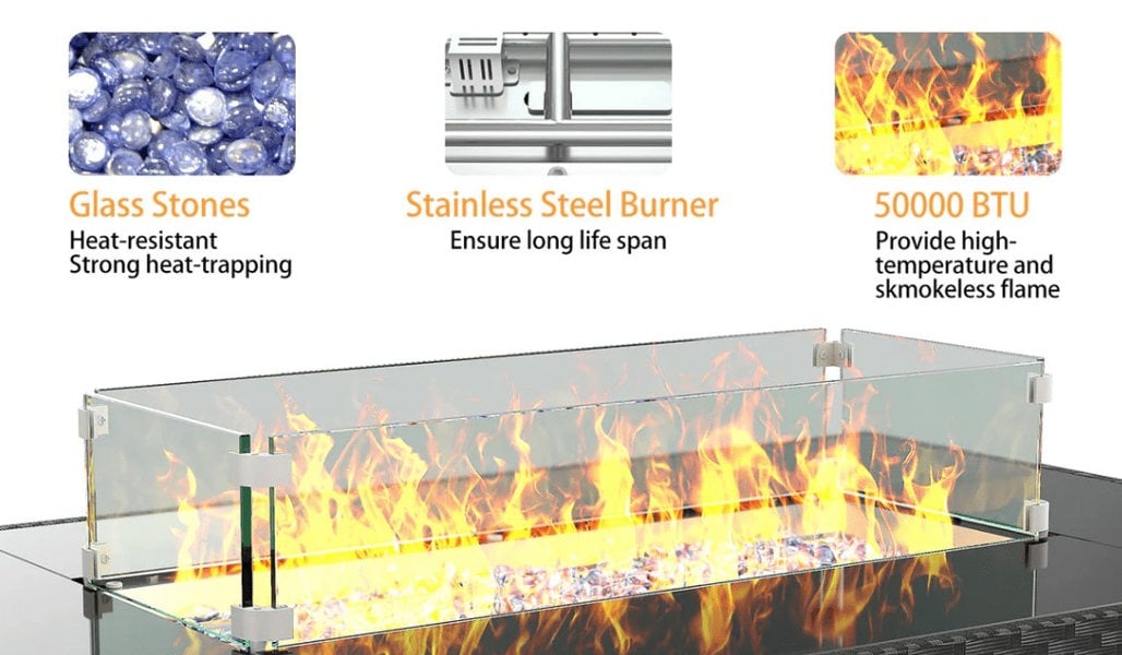 Furnishings For Less Outdoor Rectangular Rattan Fire Pit Table 50000 BTU