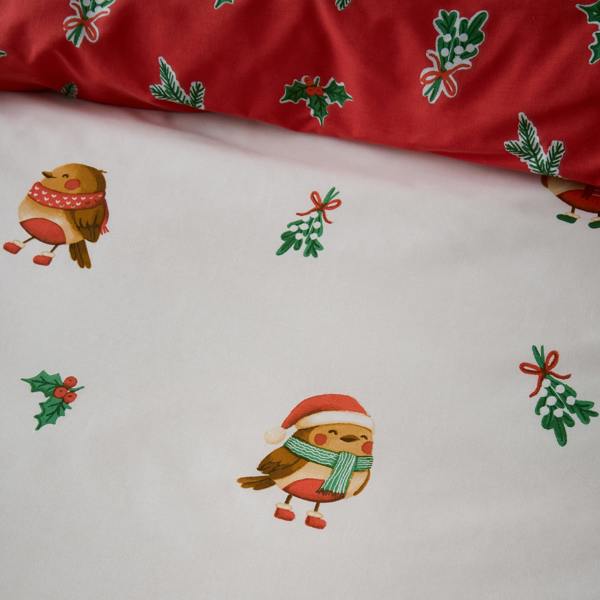 Catherine Lansfield Christmas Robins Reversible Duvet Cover Set Red