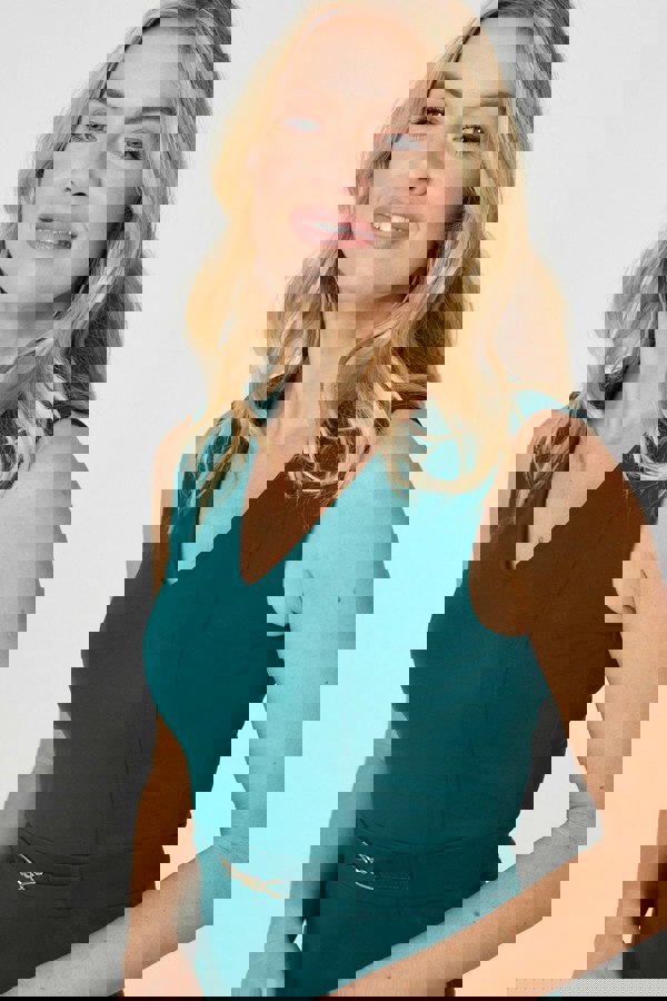 Green | Belt Detail Sleeveless Short Skater Dress