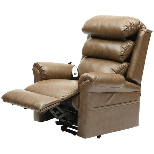 Wall Hugging Rise and Recline Lounge Chair - Wipe Clean PU Leather - Nutmeg Loops