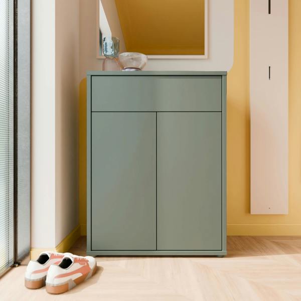 Furniture To Go Alice Springs Shoe Cabinet with 2 Doors Push-to-Open & 1 Drawer Push-to-Open in Sage Green
