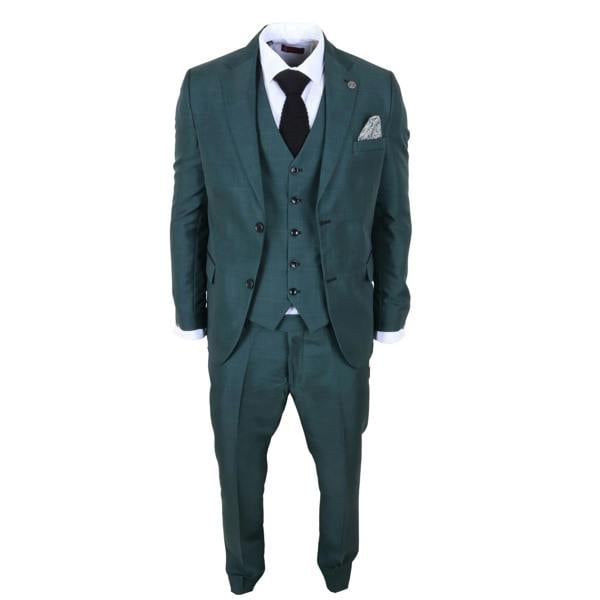 TruClothing IM52 - Men's Green Check 3 Piece Tailored Fit Suit