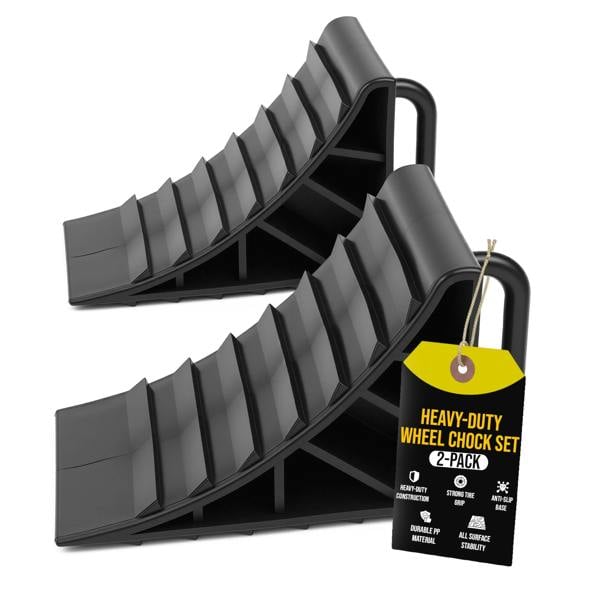 MY DIY PROFESSIONAL PRODUCTS MY DIY Wheel Chock 2-Piece Set - Heavy Duty Anti-Slip Wheel Chocks with & Easy-Grip Handle for Cars, Caravans & Trailers