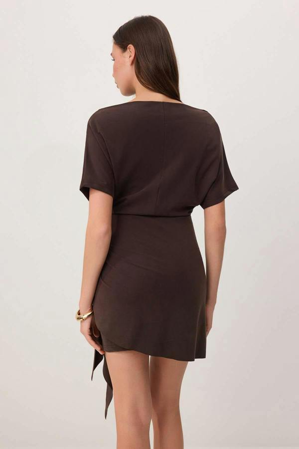 Premium Lyocell Boat Neck Drop Shoulder A-Line Mini Dress