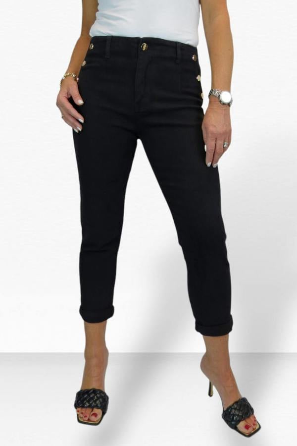Paulo Due Women's Cropped Denim Trousers with Gold Button Detail