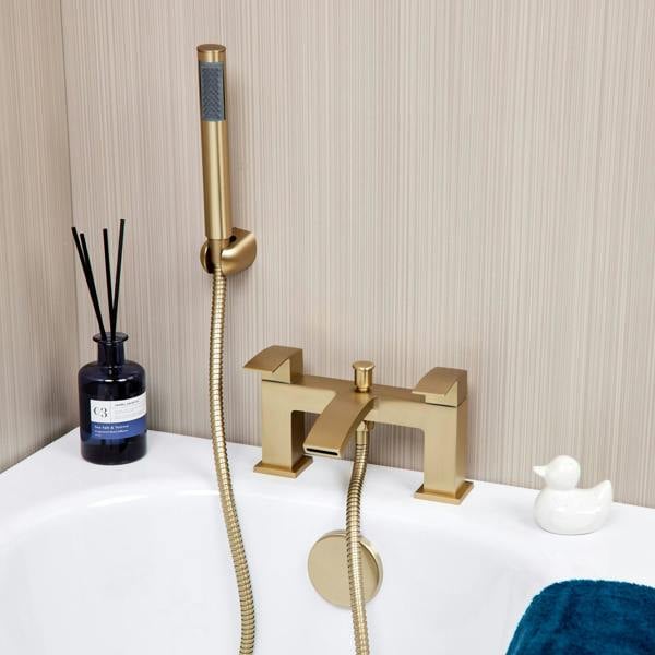 Flode Boras | Bath Shower Mixer | Including Handset and Holder | Brushed Brass