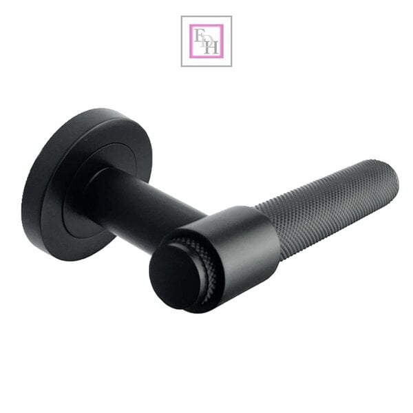 EDH Door Hardware Knurled Door Handles Chrome, Black, Brass – Loop & Neck Lever on Rose Latch