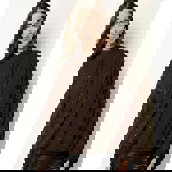 Blue Vanilla Metallic Sparkle Chiffon High Neck Puffball Top