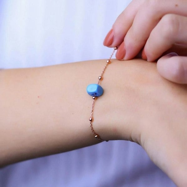 Spero London Sterling Silver Beaded Satellite Chain Bracelet With Turquoise Gemstone