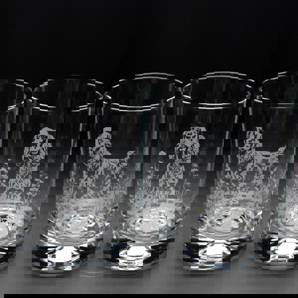 Glyptic Glass Art Cocker Spaniel Dog Whiskey Tumbler Glass - Hand Etched/Engraved Gift