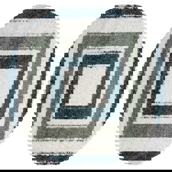 Moodi Shaggy Green Rug, Bordered design, underfloor heating | THE RUGS