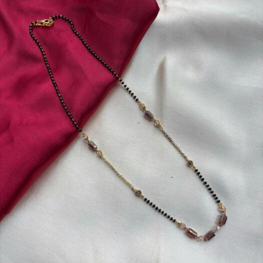 The Colourful Aura Black bead 18ct gold plated crystal slim mangalsutra Pendant Necklace