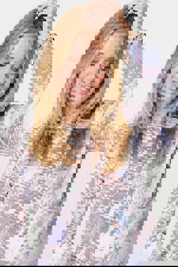 Blue | Butterfly Print Long Sleeve Knit Top
