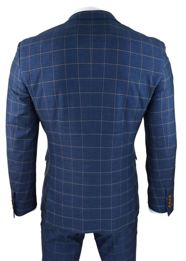 Paul Andrew Mens 3 Piece Suit Blue Gold Check Peaky Blinders 1920 Gatsby Smart Vintage Suit
