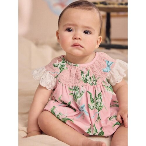 Cath Kidston Baby Girls Printed Broderie Romper - Pink - 6-9 Months - Pink - 100% Cotton