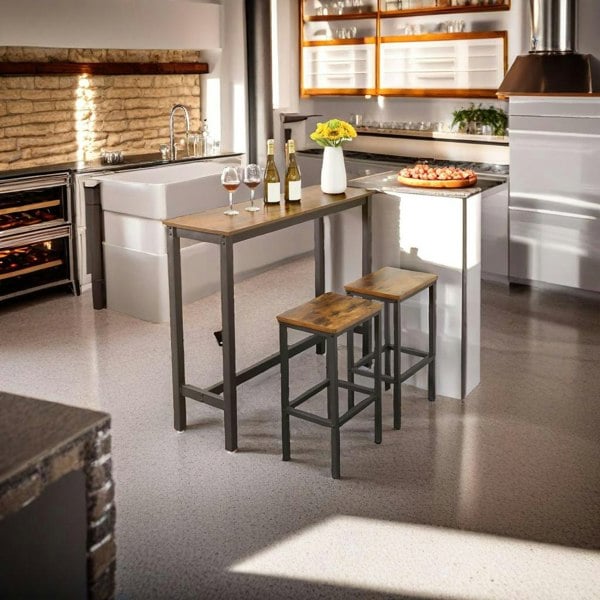 Modcraft Bar Table Desk, Industrial Style, 120x40x100 cm, Vintage Brown and Black, Sturdy Metal Frame