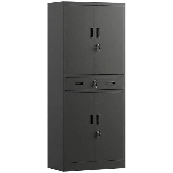 Metal Storage Cabinet, 180cm Tall Tool Cabinet with Locking Doors, Drawer and Adjustable Shelves, Black