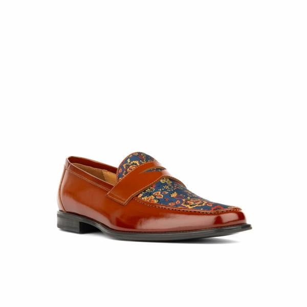 Embassy London Henry - Tan & Blue Flower - Men's Leather Loafer