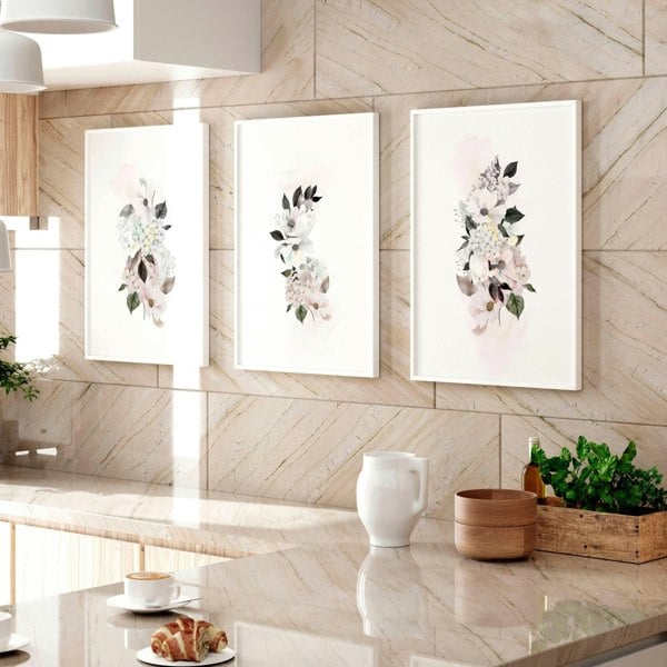 Art for kitchen wall | set of 3 Shabby Chic Floral art prints