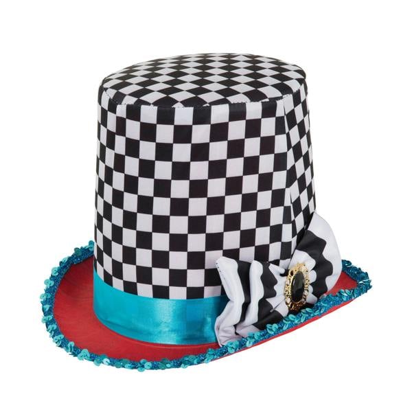 Bristol Novelty Unisex Adults Stovepipe Tall Chequered Hat - Black/White/Blue/Red - 