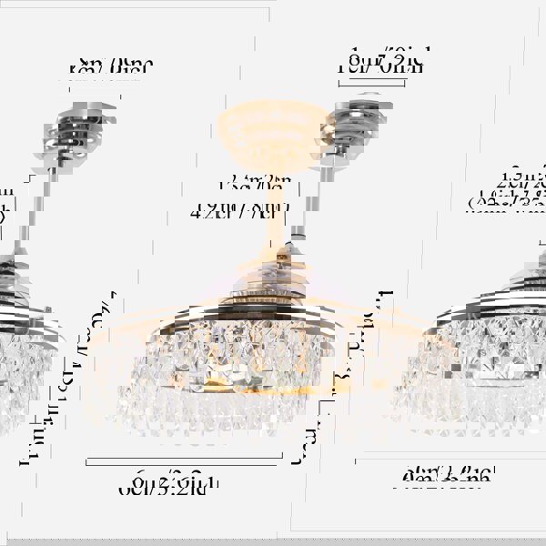 Lightsin 60cm Modern Gold Crystal Ceiling Fan with Light Lightsin UK 
