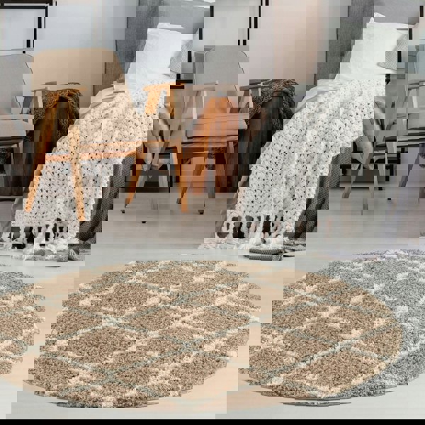 Moroccan Design Thick Shaggy Area Rugs Beige