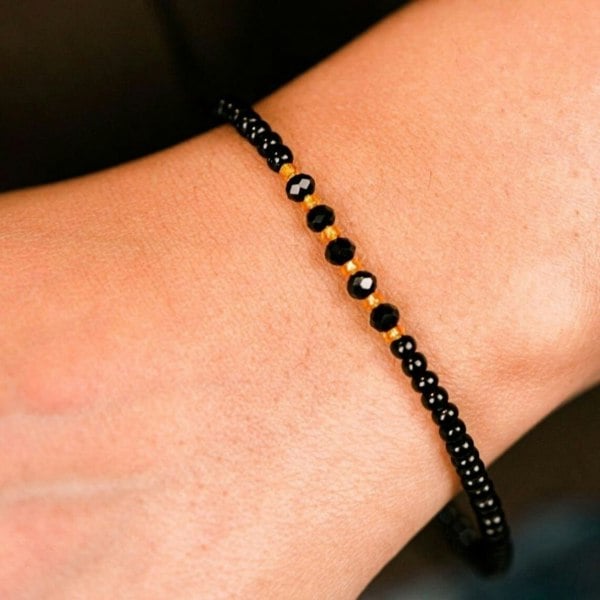 The Colourful Aura Black Beads Elegant Indian Mangalsutra Nazaria Tiny Beaded Daily Bracelet