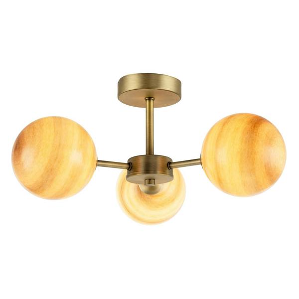 Designer Antique Brass Ceiling Light with Stripe Marble Glass Shades Image 3