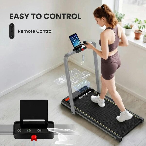 Bobobiy Folding Walking Treadmill, Under Desk Walking Pad with Incline, Silver Tone