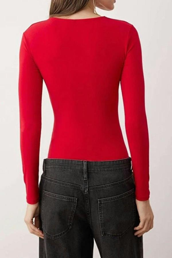 WOVCOR Asymmetrical Collar Knit Bodysuit with Tie Detail