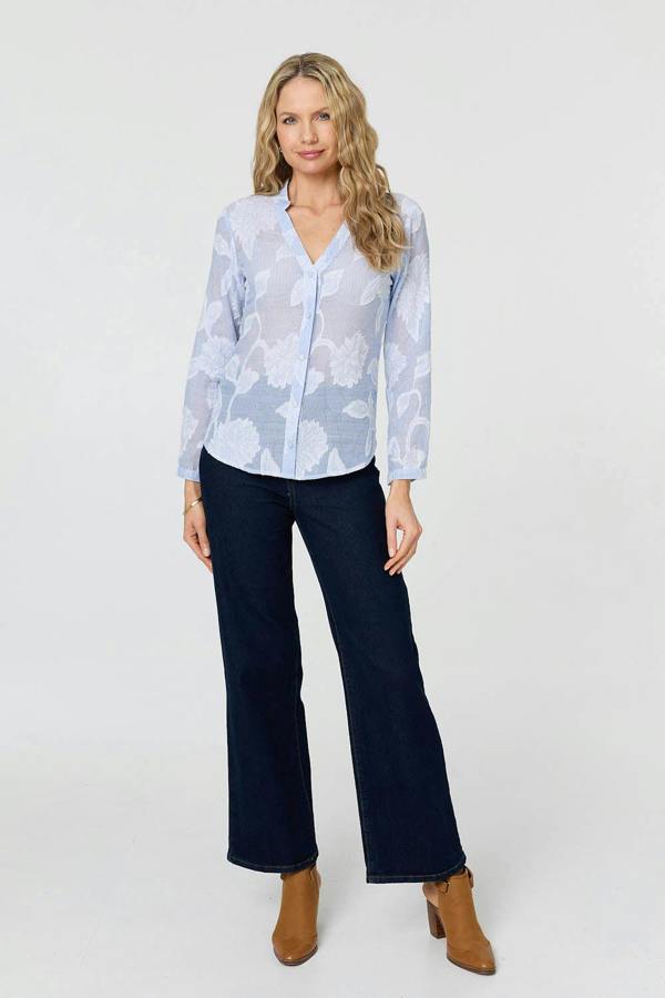Blue | Floral Textured Long Sleeve Slim Shirt