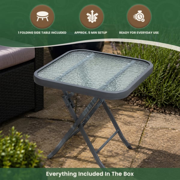 Metal Framed Glass Top Folding Garden Side Table