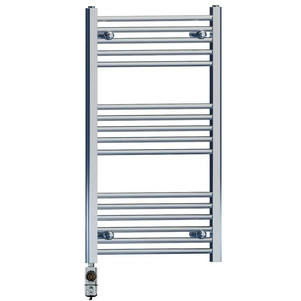 MYHOMEWARE 600 x 900 mm Chrome Electric Bathroom Towel Rail Radiator Heater With AF Thermostatic Electric Element Pre-Filled