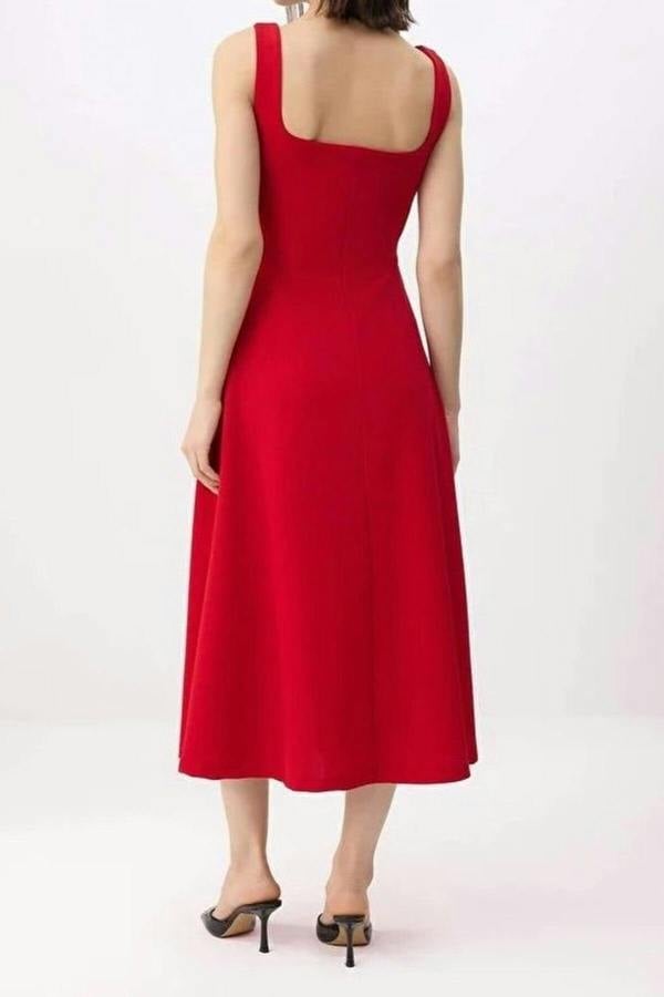 WOVCOR Thick Straps Sleeveless Crepe Knit Dress